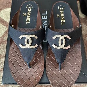 Chanel black grosgrain sandals